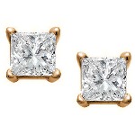 Red gold studs with princess cut diamonds 3x3 mm (0.3ct)